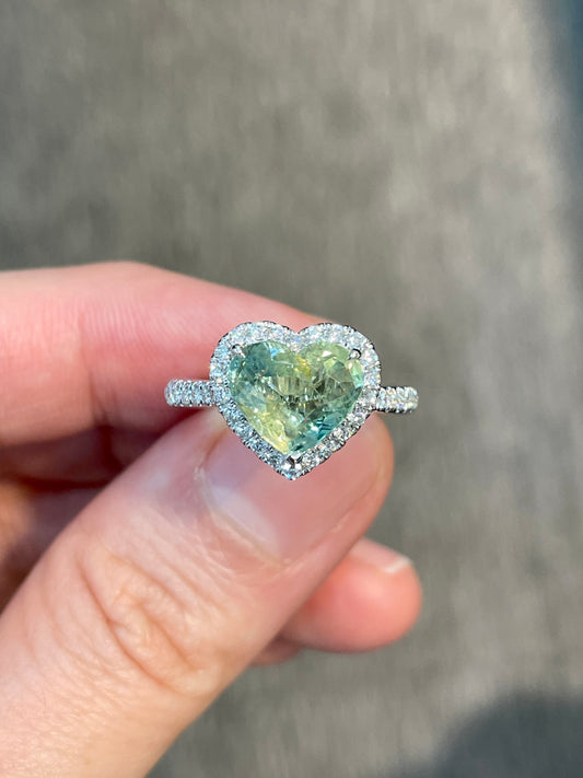 Natural Unheated Yellowish Green Sapphire Ring 2.82ct Set With Natural Diamonds In 18K White Gold Gemstone Fine Jewellery Singapore