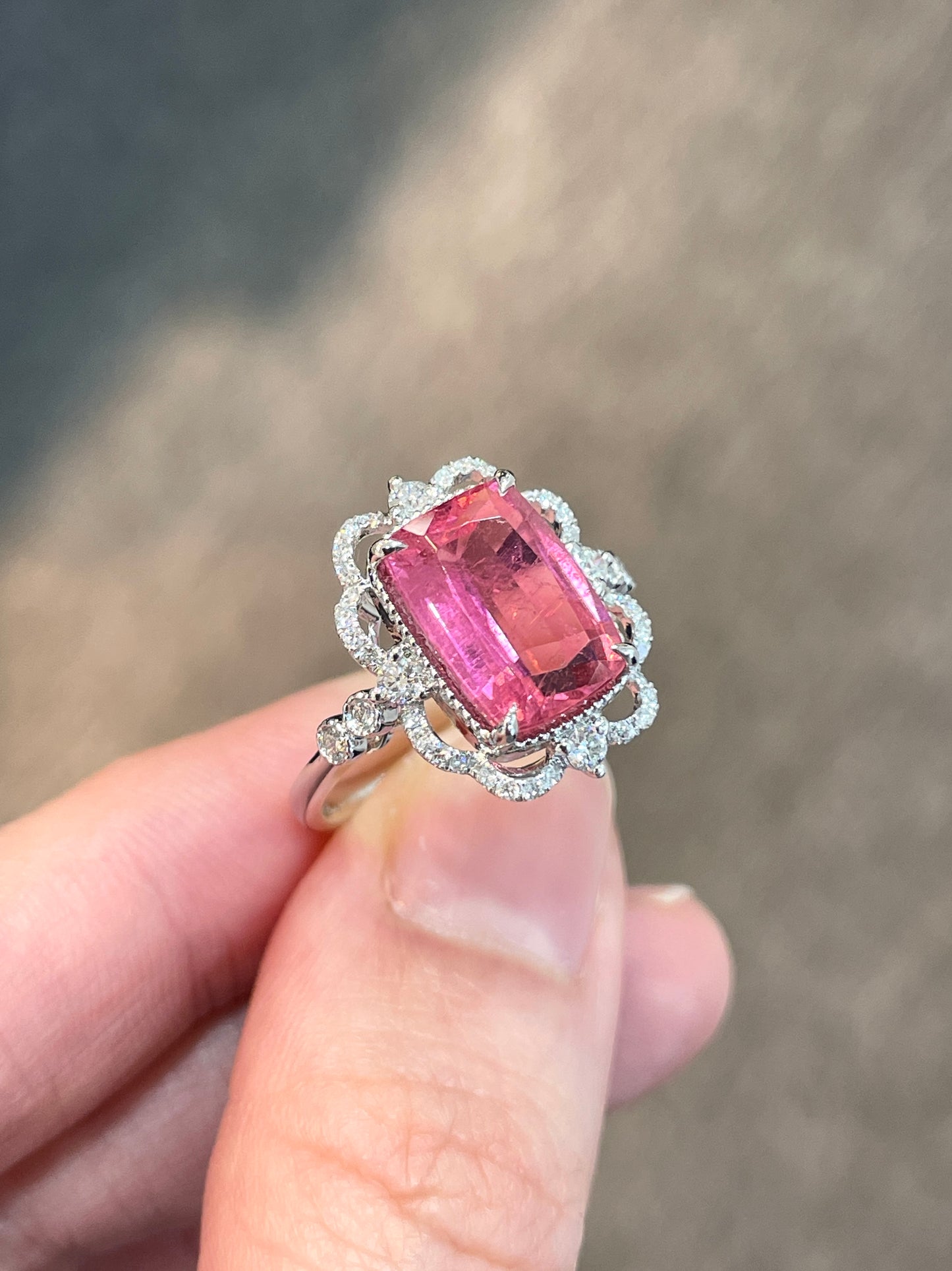 Natural Pink Tourmaline 3.77ct Ring Set With Natural Diamonds In 18k White Gold Gemstone Fine Jewellery Singapore