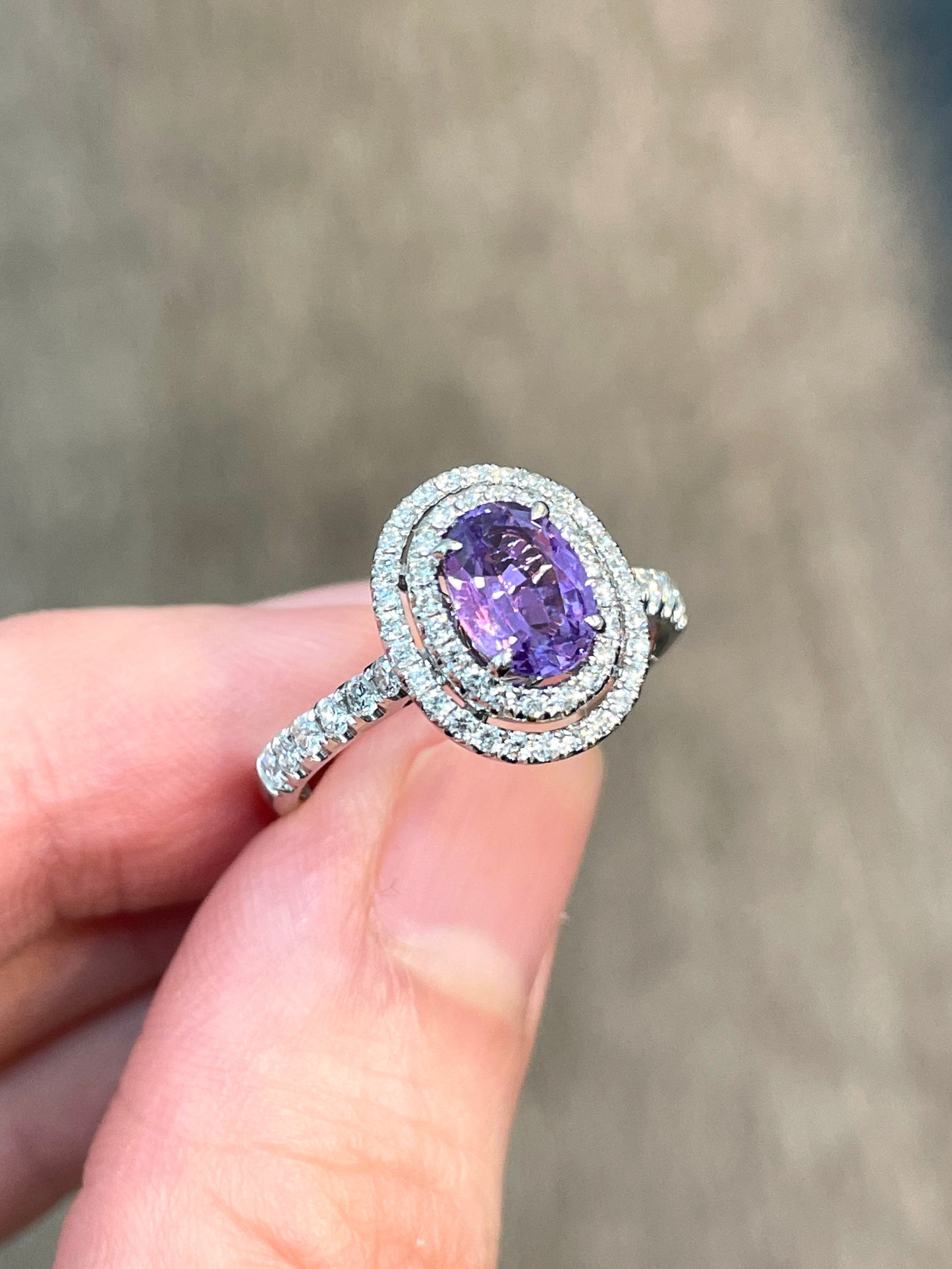 Natural Purple Sapphire 0.94ct Ring Set With Natural Diamond In 18K White Gold Singapore Gemstone Fine Jewellery