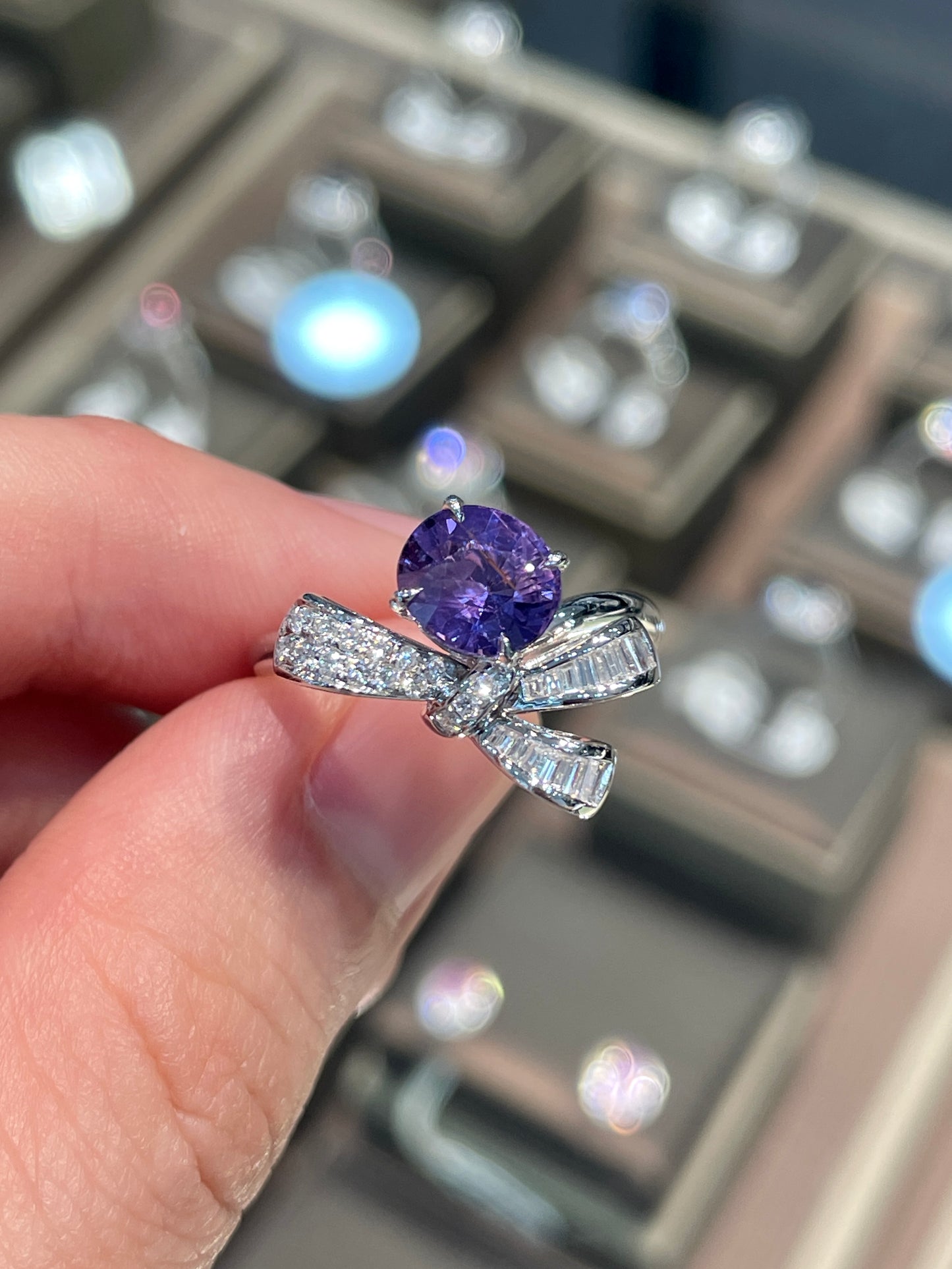 Natural Purple Sapphire 1.26ct Ring Set With Natural Diamonds In 18K White Gold