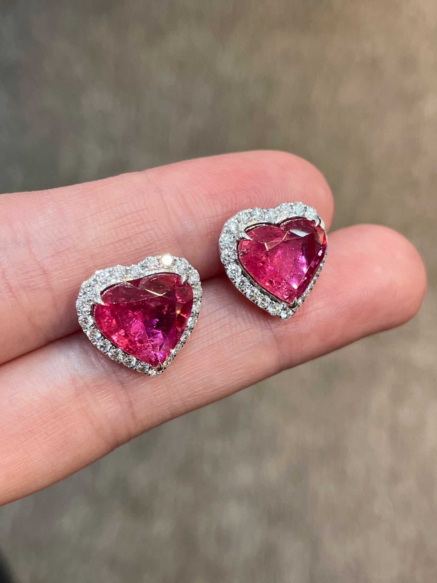 Natural Pink Tourmaline Earrings 6.98ct set with natural diamonds in 18k white gold