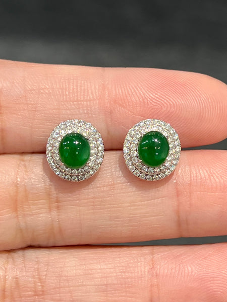Natural Type A Jadeite Earrings set with 0.44ct Natural Diamonds In 18K White Gold Singapore Gemstone Fine Jewellery