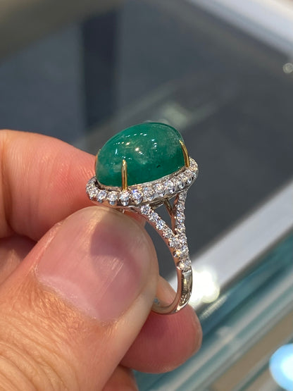 Natural Colombian Emerald 7.07ct Ring Set With Natural Diamonds In 18K White Gold Fine Jewellery