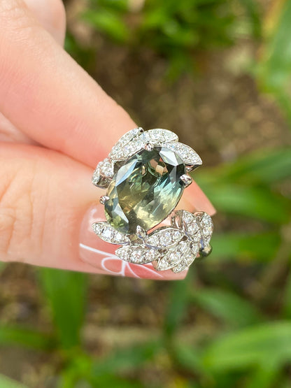 Natural Unheated Vivid Yellowish Green Chrome Tourmaline 5.12ct Ring