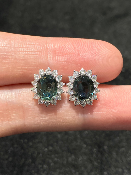 Natural Unheated Teal Sapphire 2.88ct Earrings