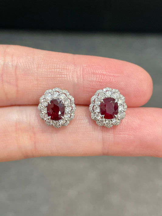 Natural Unheated Ruby 1.85 ct Earrings Set With Natural Diamonds 0.65ct In 18K White Gold Gemstone Fine Jewellery Singapore
