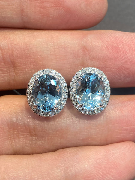 Natural Aquamarine Earrings 5.14ct Set With Natural Diamonds In 18K White Gold Singapore Gemstone Fine Jewellery