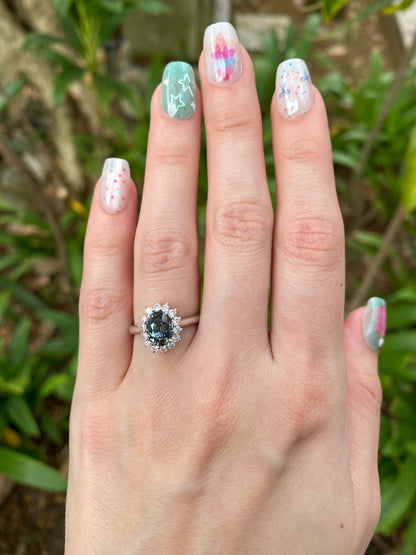 Natural Unheated Teal Sapphire 1.73ct Ring