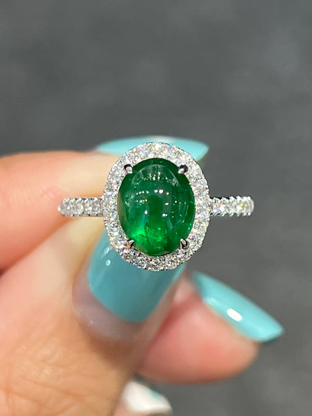 Natural Green Garnet Tsavorite 3.30ct Ring set with Natural Diamonds In 18K White Gold Singapore Gemstone Fine Jewelry
