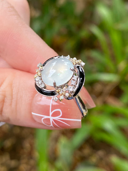 Natural Type A Icy Jadeite Ring