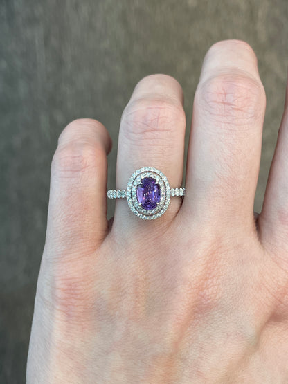 Natural Purple Sapphire 0.94ct Ring Set With Natural Diamond In 18K White Gold Singapore Gemstone Fine Jewellery