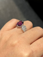 Natural Rhodolite Garnet 5.48ct Ring Set With Natural Diamonds In 18K White Gold Singapore Gemstone Fine Jewelry