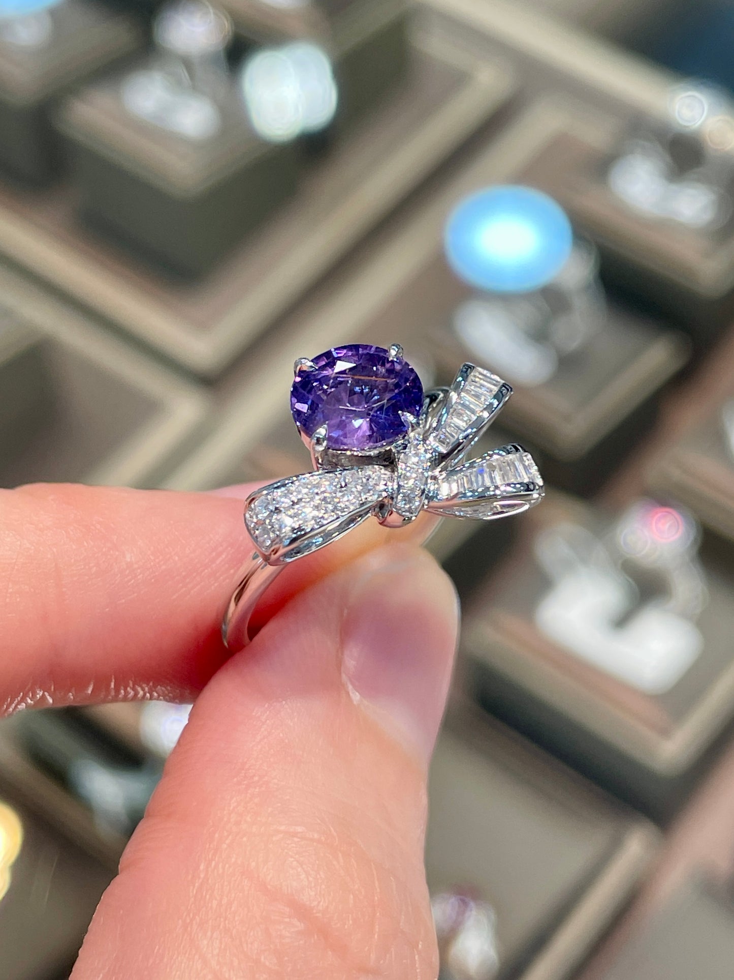 Natural Purple Sapphire 1.26ct Ring Set With Natural Diamonds In 18K White Gold