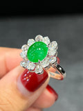 Natural Type A Jadeite Ring Set With 1.36ct Natural Diamonds in 18K White Gold Fine Jewellery