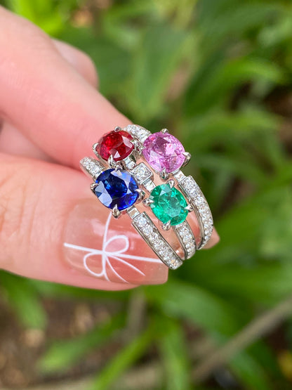 Natural Sapphire Emerald Spinel Cluster Ring