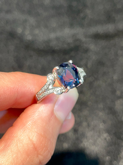 Natural Color Change Sapphire 3.76ct Ring Set With Natural Diamond In 18K White Gold Singapore Gemstone Fine Jewellery