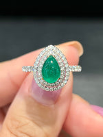 Natural Emerald 1.1ct Ring set with Natural Diamonds in 18K White Gold Singapore Gemstone Fine Jewelry