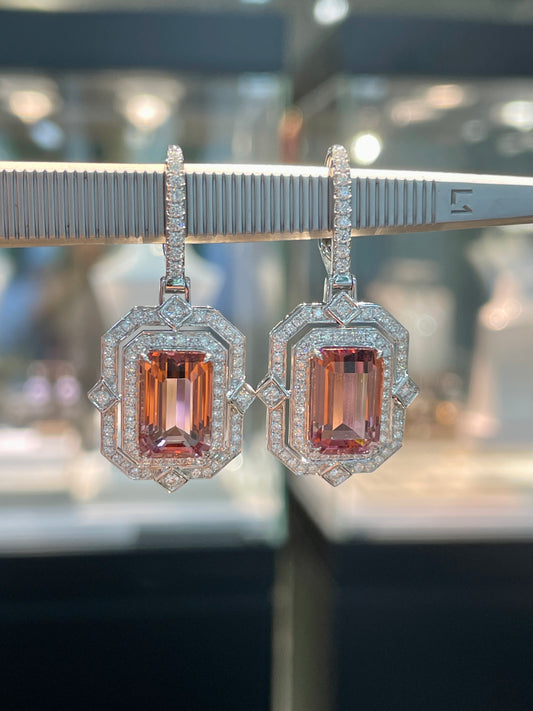 Natural Tourmaline 8.80ct Earrings Set With Natural Diamonds In 18K White Gold Singapore Gemstone Fine Jewellery
