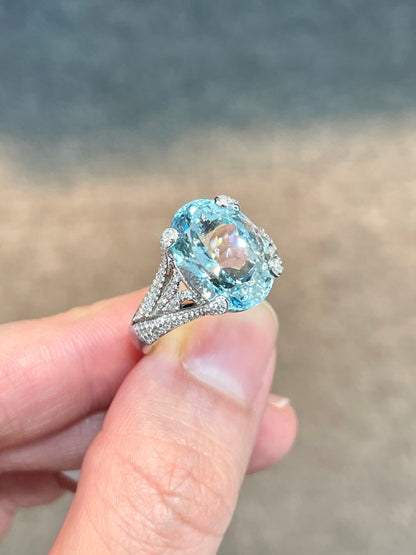 Natural Aquamarine 5.97ct Ring Set With Natural Diamonds In 18K White Gold Singapore Gemstone Fine Jewellery
