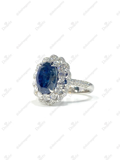 Natural Unheated Teal Blue Sapphire 5.01ct Ring