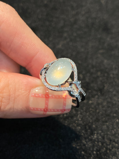 Natural Type A Icy Jadeite Ring