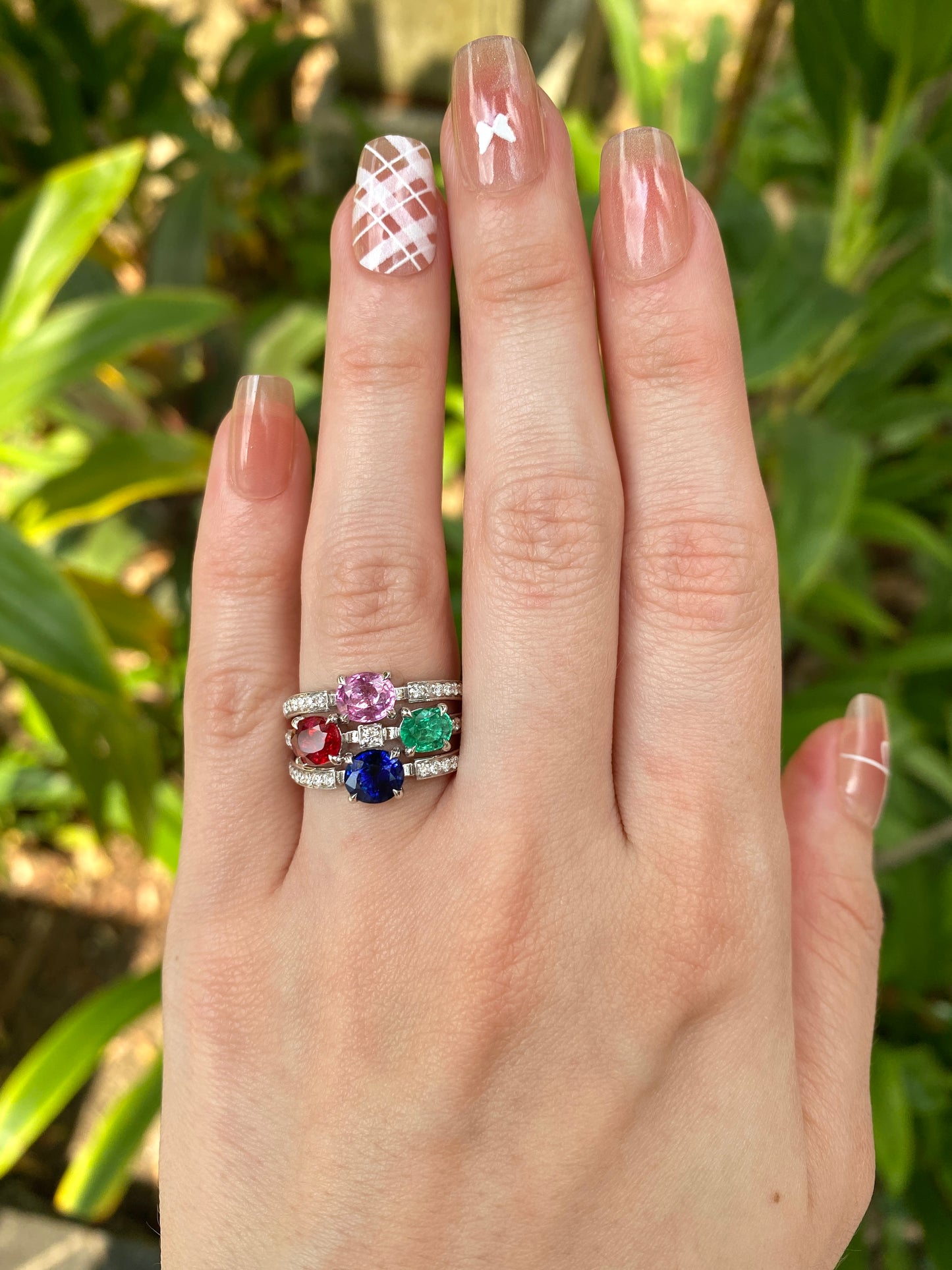Natural Sapphire Emerald Spinel Cluster Ring