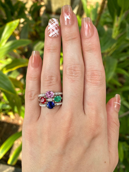 Natural Sapphire Emerald Spinel Cluster Ring
