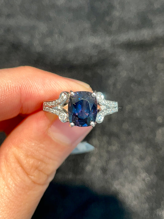 Natural Color Change Sapphire 3.76ct Ring Set With Natural Diamond In 18K White Gold Singapore Gemstone Fine Jewellery
