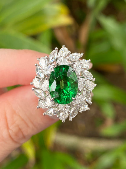 Natural Green Garnet 4.08ct Ring