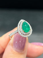 Natural Emerald 1.1ct Ring set with Natural Diamonds in 18K White Gold Singapore Gemstone Fine Jewelry