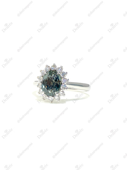 Natural Unheated Teal Sapphire 1.73ct Ring
