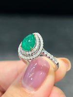 Natural Emerald 1.1ct Ring set with Natural Diamonds in 18K White Gold Singapore Gemstone Fine Jewelry