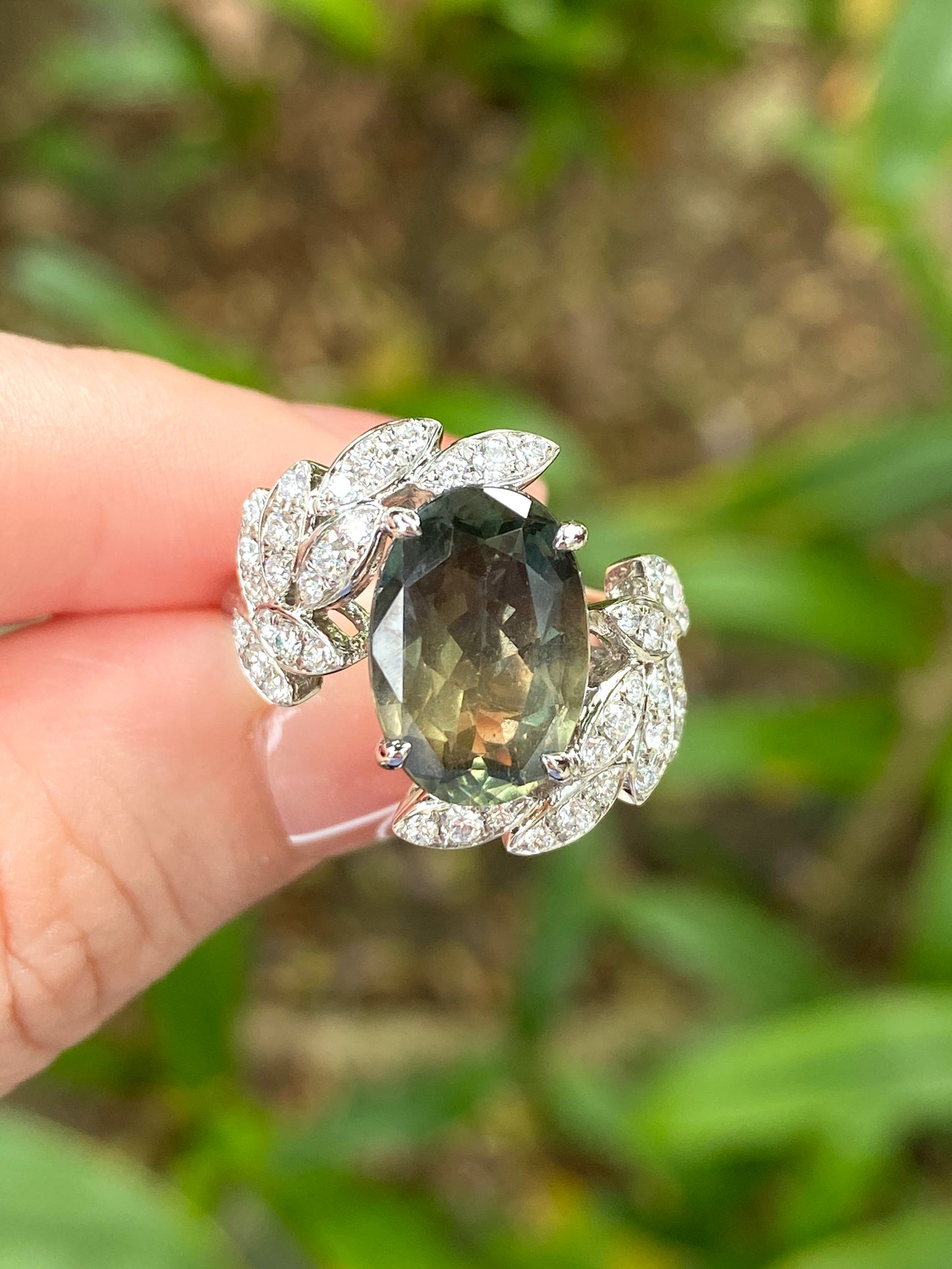 Natural Unheated Vivid Yellowish Green Chrome Tourmaline 5.12ct Ring