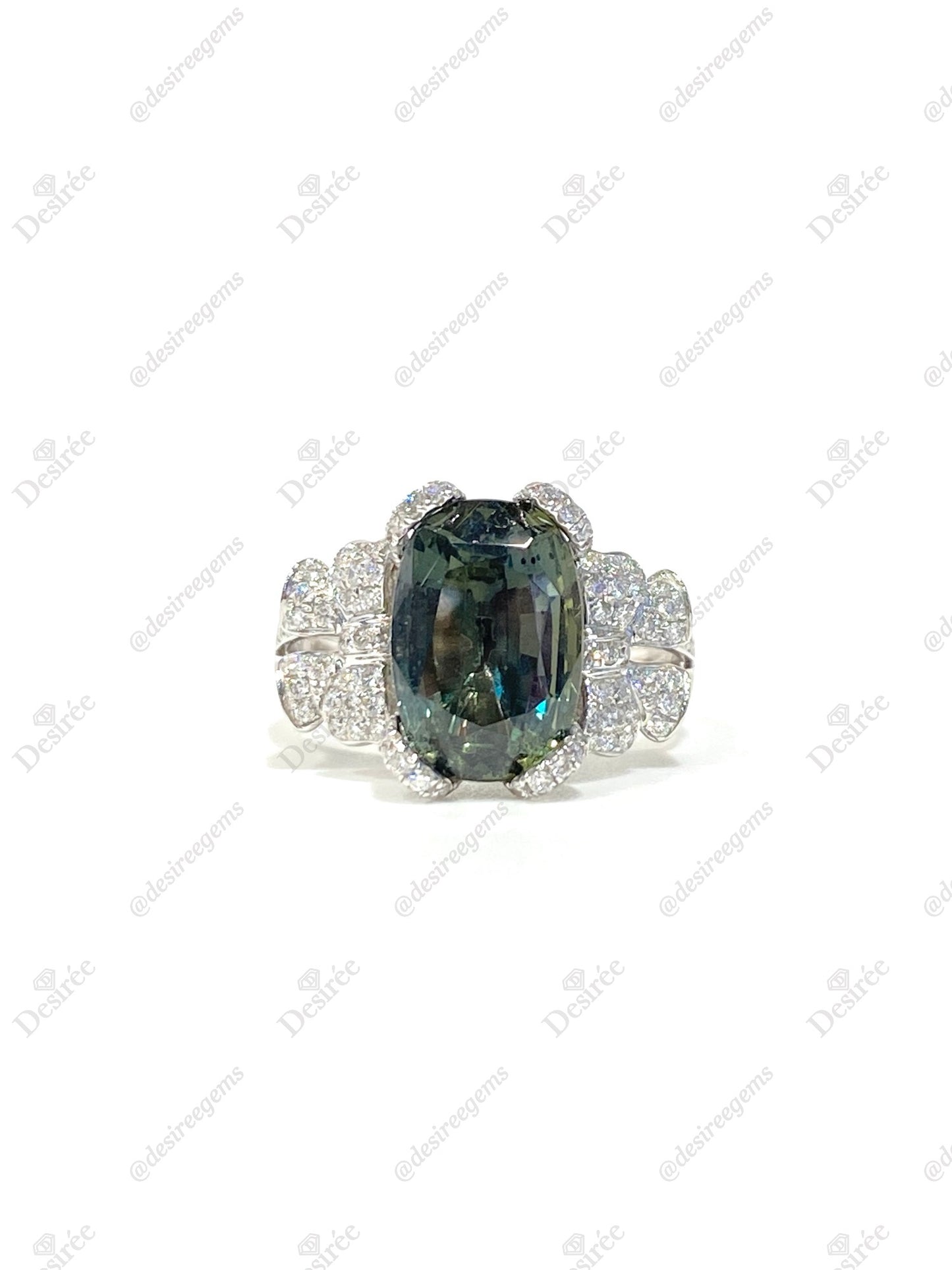 Natural Unheated Yellowish Green Sapphire Ring 5.46ct