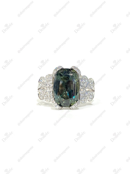 Natural Unheated Yellowish Green Sapphire Ring 5.46ct