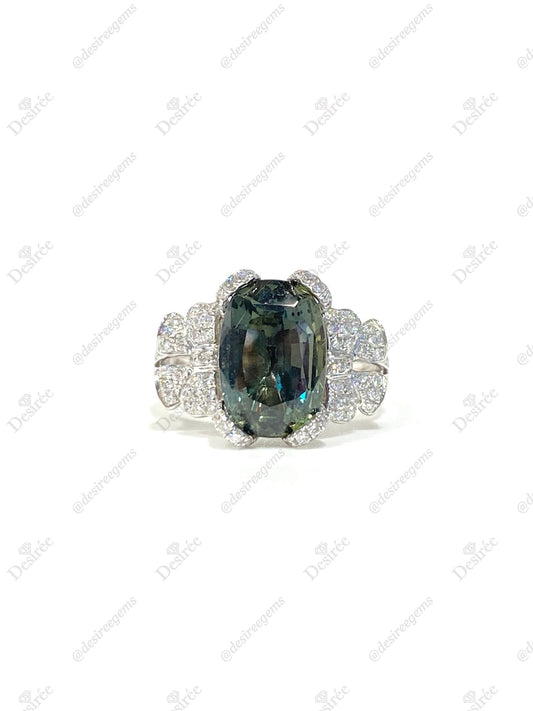 Natural Unheated Yellowish Green Sapphire Ring 5.46ct