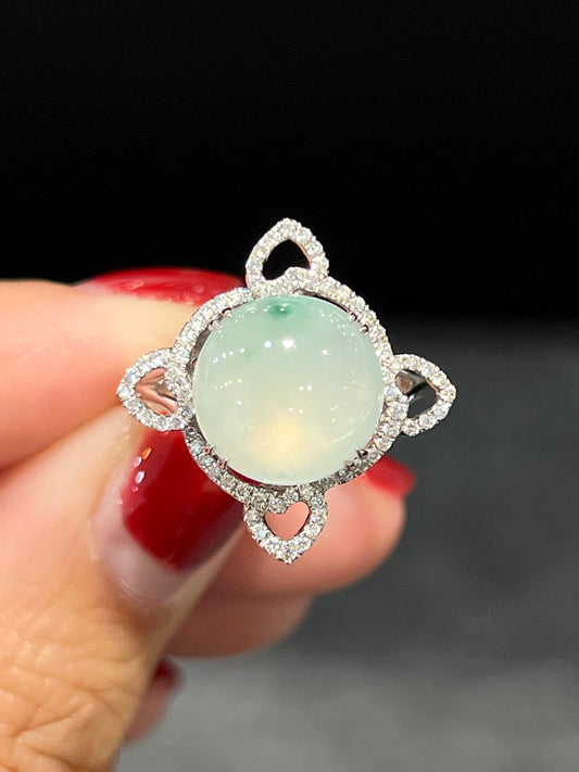 Natural Type A Icy Jadeite Ring