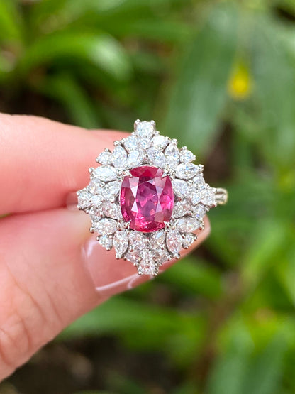 Natural Unheated Vivid Red Ruby 1.49ct Ring
