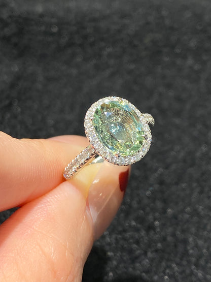 Natural Unheated Bluish Green Sapphire Ring 2.21ct