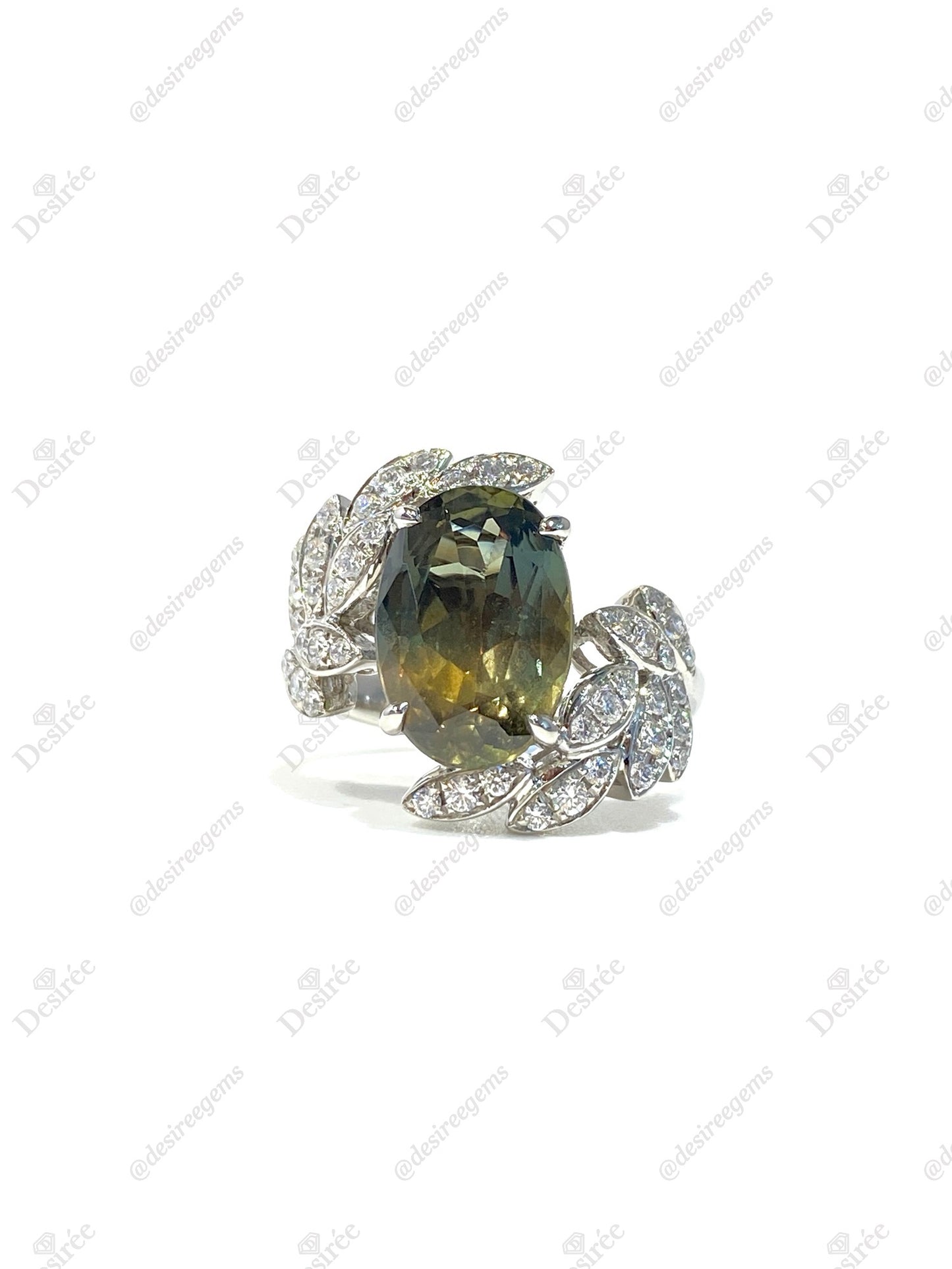 Natural Unheated Vivid Yellowish Green Chrome Tourmaline 5.12ct Ring