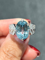 Natural Aquamarine 6.21ct Ring Set With Natural Diamonds In 18K White Gold Singapore Gemstone Fine Jewellery