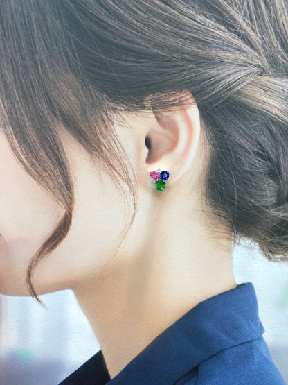 Blue, Pink Sapphire & Green Garnet Earrings