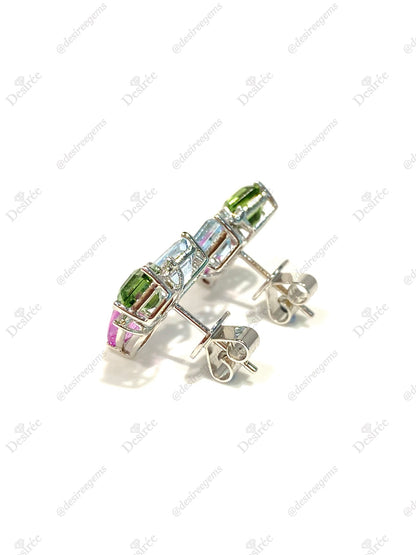 Natural Pink Sapphire, Aquamarine & Tourmaline Earrings