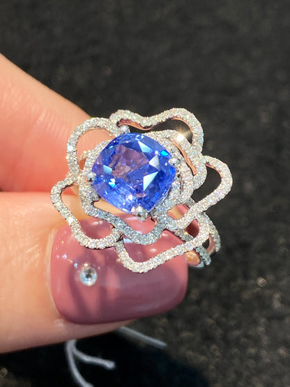 Natural Unheated Blue Sapphire 3.07ct Ring