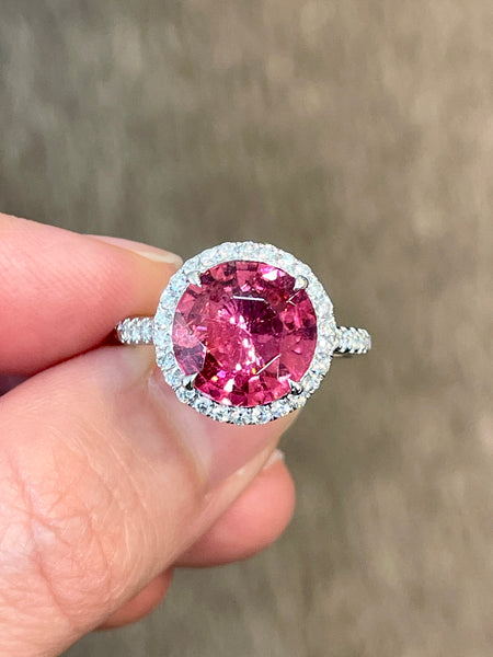 Natural Pink Tourmaline 3.21ct Ring Set With Natural Diamonds In 18K Rose Gold Singapore Gemstone Fine Jewelry