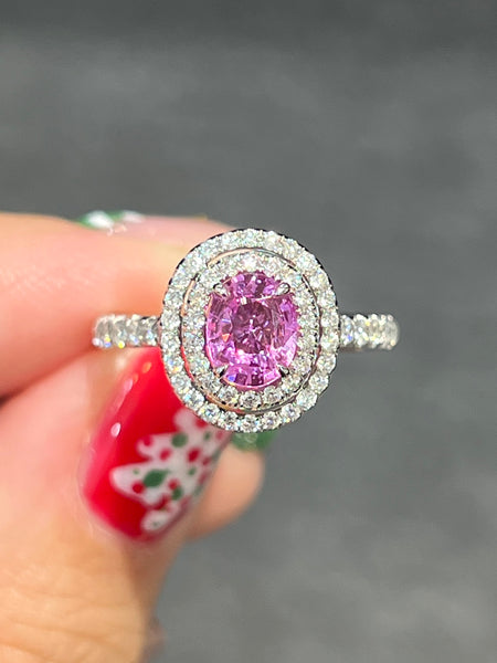 Natural Pink Sapphire 1.07ct Ring Set With Natural Diamond In 18K White Gold Singapore Gemstone Fine Jewellery