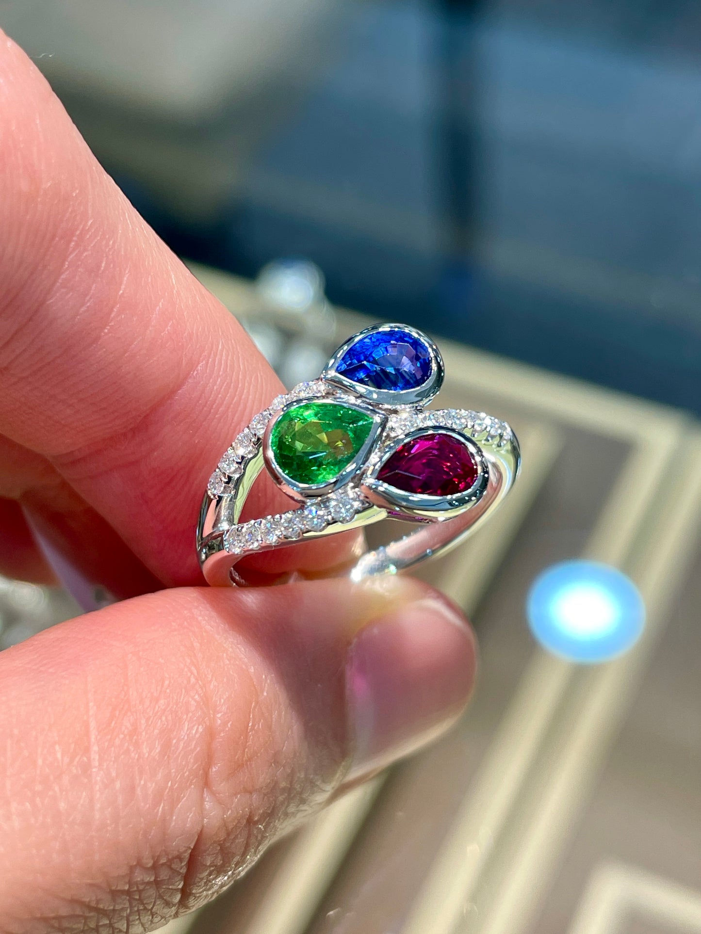 Natural Sapphire Tsavorite Ruby 1.93ct Cluster Ring Set With Natural Diamonds in 18K Rose Gold Gemstone Fine Jewellery Singapore