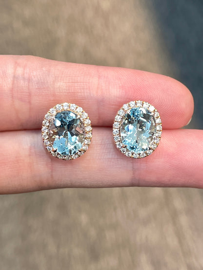 Natural Aquamarine Earrings 5.33ct Set With Natural Diamonds In 18K Rose Gold Singapore Gemstone Fine Jewellery