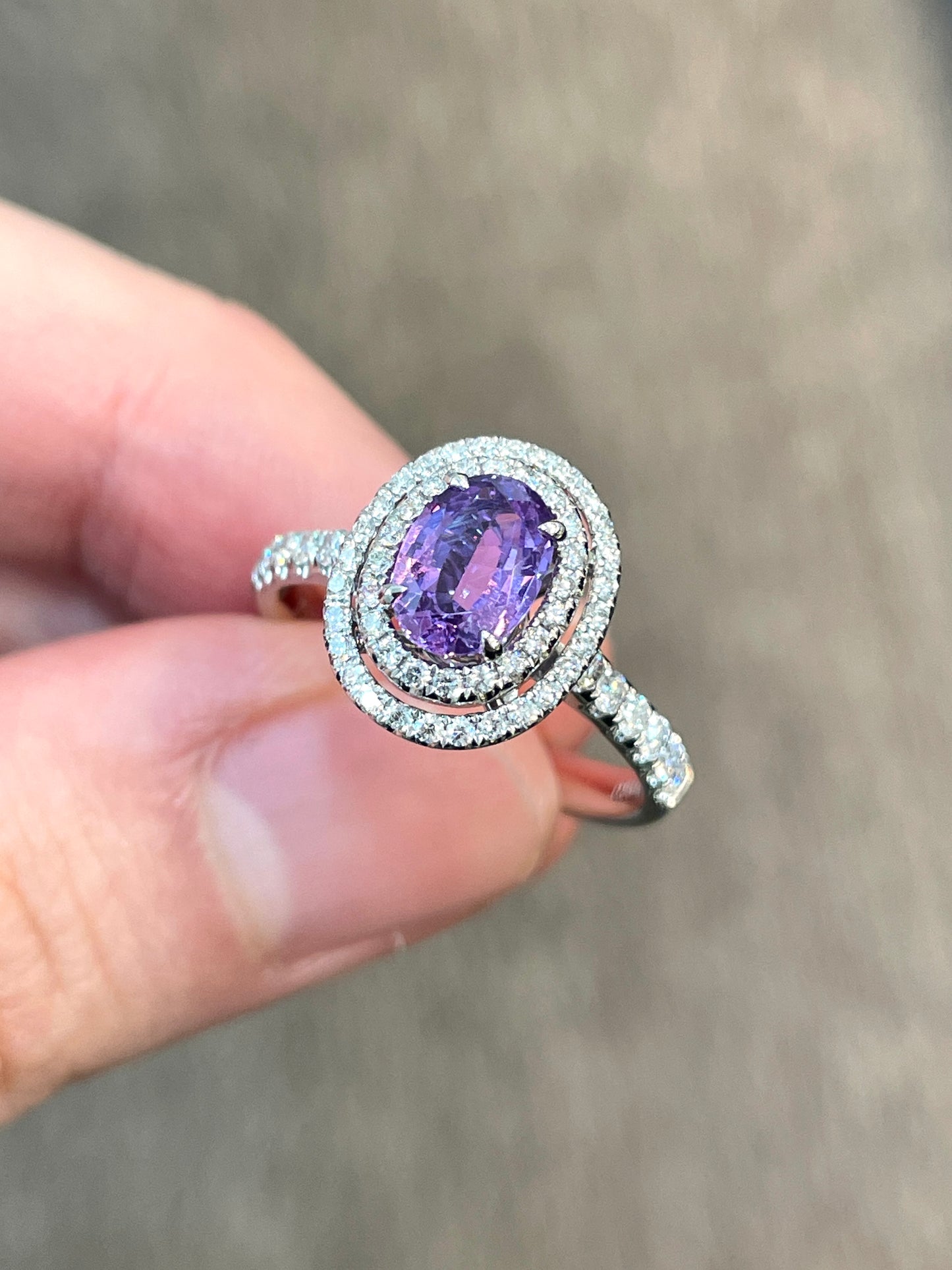 Natural Purple Sapphire 0.94ct Ring Set With Natural Diamond In 18K White Gold Singapore Gemstone Fine Jewellery