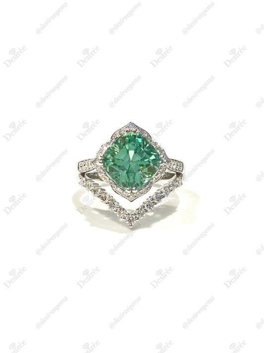 Natural Bluish Green Tourmaline 5.27ct Ring